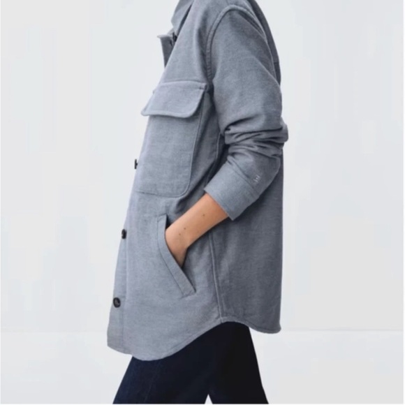Everlane Shirt/Jacket Shacket Flannel Heathered Light Blue Medium - Picture 2 of 7